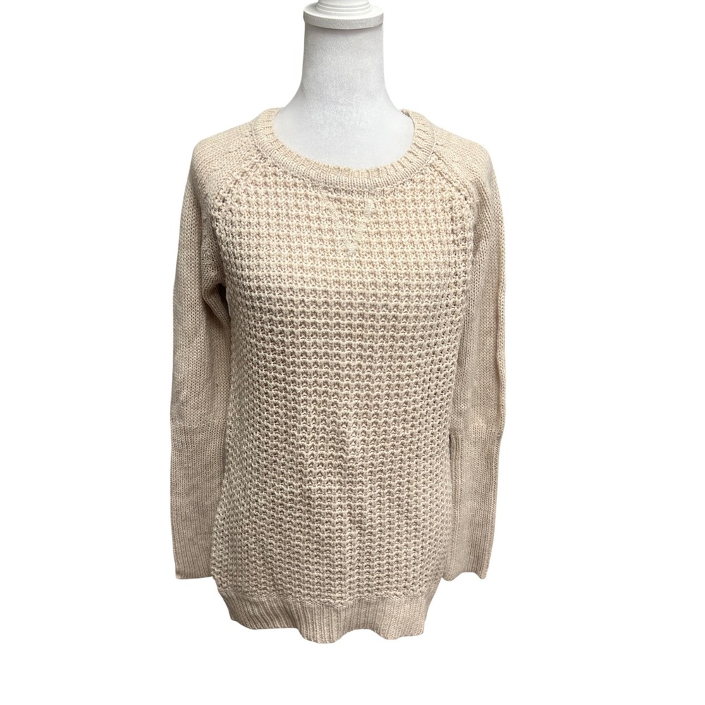 RDI Sweater Sz S Beige Waffle Knit Fall Winter Cottagecore Boho Crew Pullover